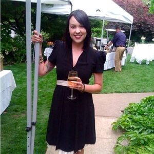 Vintage Betsey Johnson 1940’s Black & Cream Shoulder Capped Lined Dress, Size 2